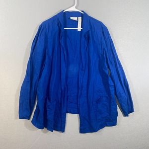 Chicos Travelers Cardigan Womens 3 Blue Long Sleeve Collared Neck Linen Casual